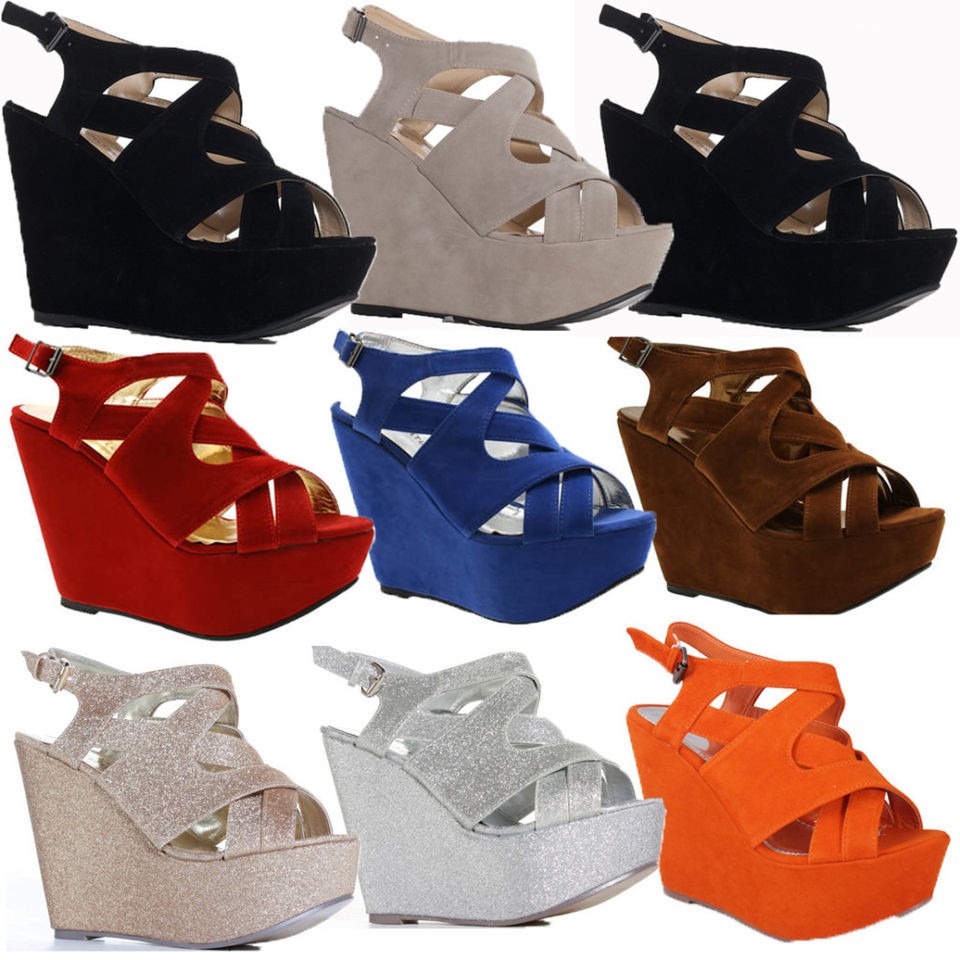   High Heel Strappy Wedges Peeptoe Party Wedge Sandals Shoes Size