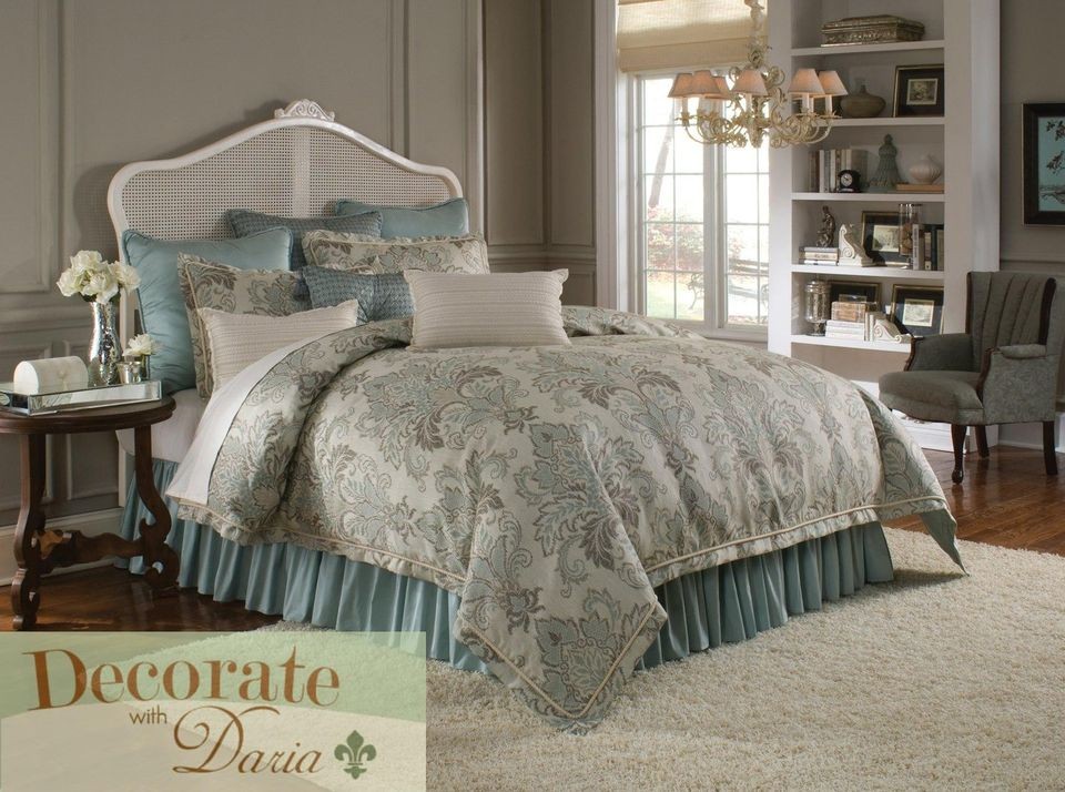 TARLOW AQUA COMFORTER 4 Pc Set QUEEN Bed Veratex New