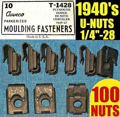 100 NOS AUVECO OLD U NUTS 1940s 40s FENDER MOLDING TRIM NUT 1/4 28 