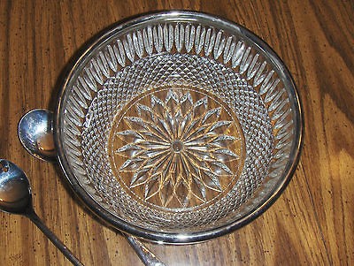   BOWL WITH SILVER RIM HAS 2 PC FB ROGERS SERVING SET 9 IN DIAMETER