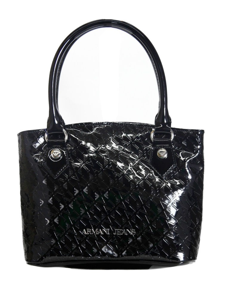 Armani Jeans Small Patent Tote Bag Black