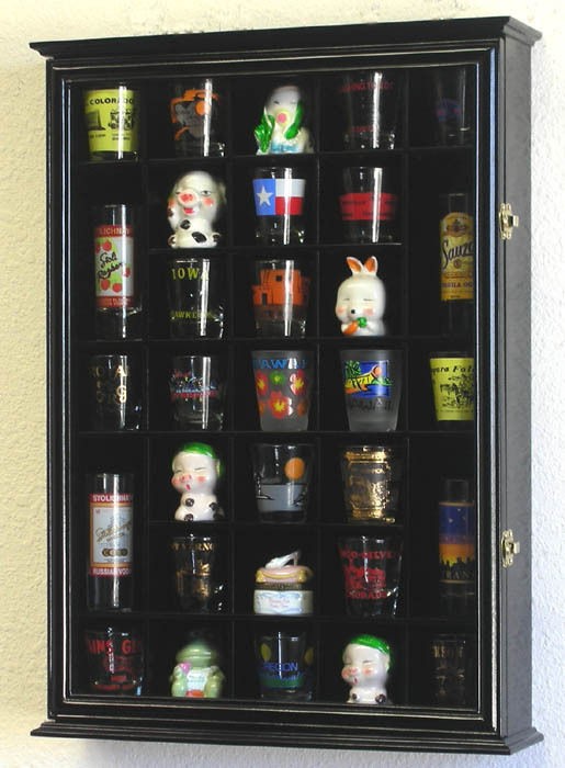 31 Shot Glass Shooter Display Case Cabinet Holder Wall Rack Shotglass 