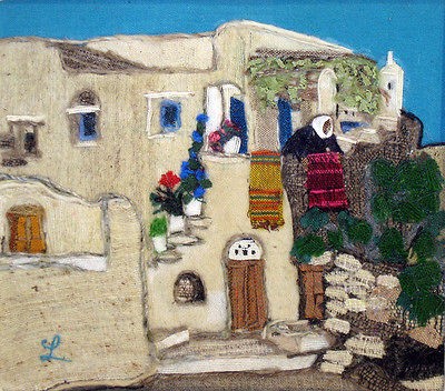   Tinos Island Original Wool Collage Art, Greece, MAKE OFFER