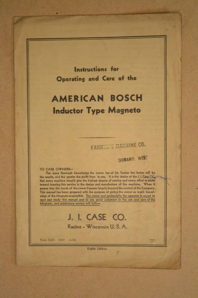 American Bosch Inductor Type Magneto Instructions Brochure   rare 