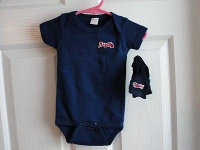 Atlanta Braves Baby Onesie 12 18 Months with Socks Navy Blue NWOT