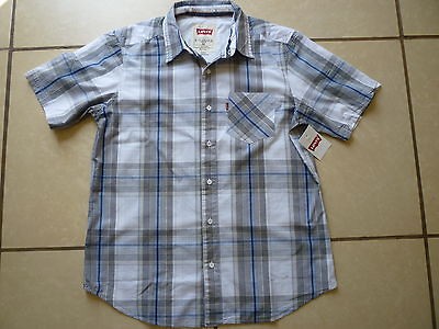 Levis Short Sleeve Plaid Shirts, Stretch Limo, XLarge