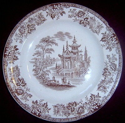 Antique W & B Brownfield & Sons Madras Brown Transferware Salad Plate