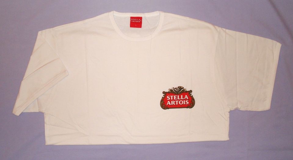 STELLA ARTOIS T SHIRT WHITE 100% COTTON ROUND NECK NEW L LARGE #215