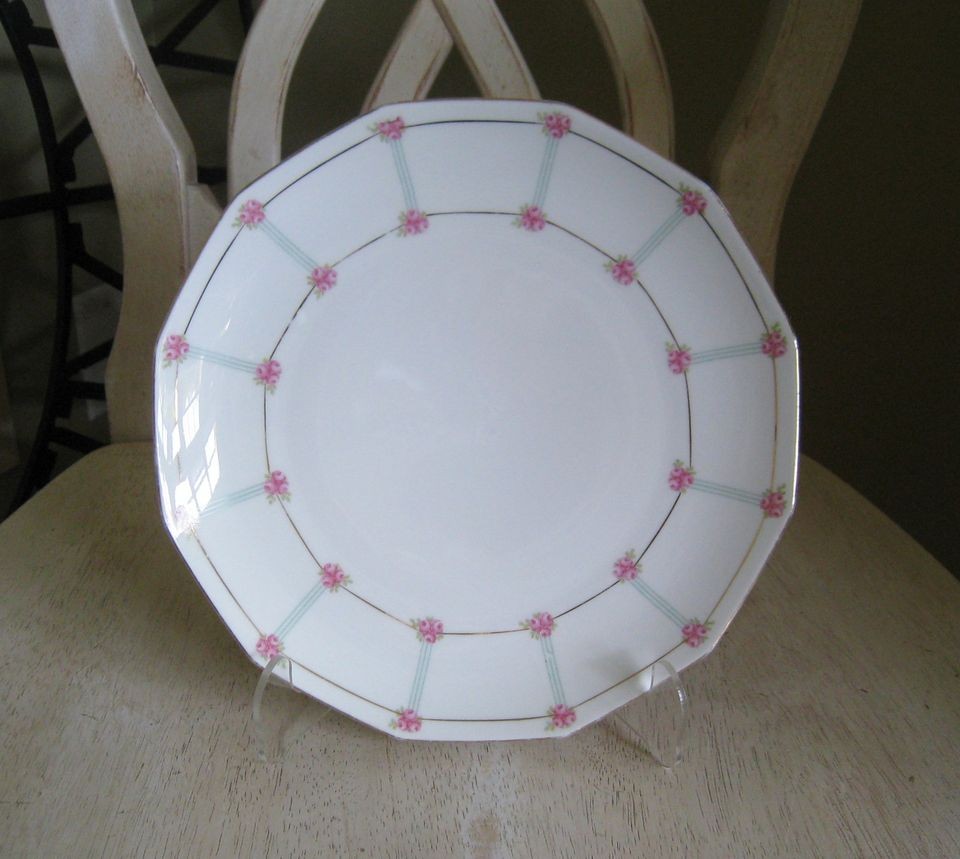 Vintage Moritz Zdekauer MZ Austria 12 Sides Luncheon Plate Pink Roses