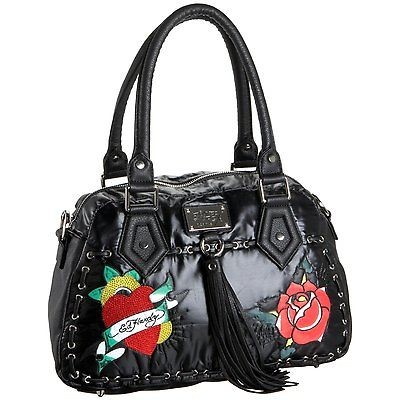 ED HARDY BABA LU LUCY FAUX LEATHER BLACK SATCHEL & SHOULDER BAG *FREE 