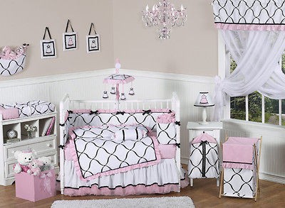 PINK BLACK WHITE BABY CRIB BEDDING SET FOR NEWBORN GIRL ROOM SWEET 