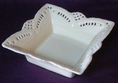   NOSTALGIA Fine Porcelain 4 SQUARE DISH Cream Pierced Scalloped Edge