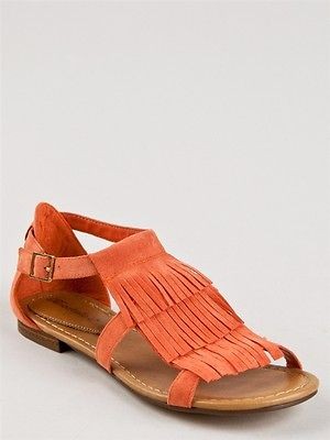 NEW BRECKELLES Women Flat Fringe Bohemian Sandal coral sz Honeysuckle 