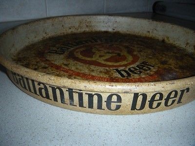 VINTAGE BALLANTINE BEER METAL TRAY 13 IN BARN FRESH