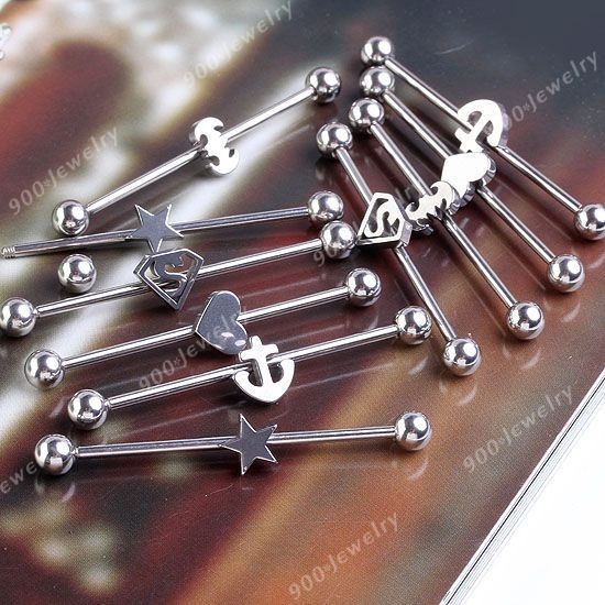   Steel Mix Style Long Industrial Barbell Stud Ear Ring Piercing