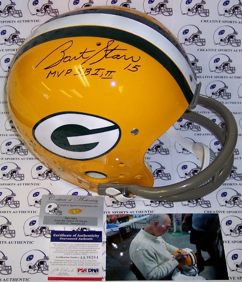 BART STARR HAND SIGNED PACKERS TK 2 BAR FULL SIZE HELMET MVP SB I,II 