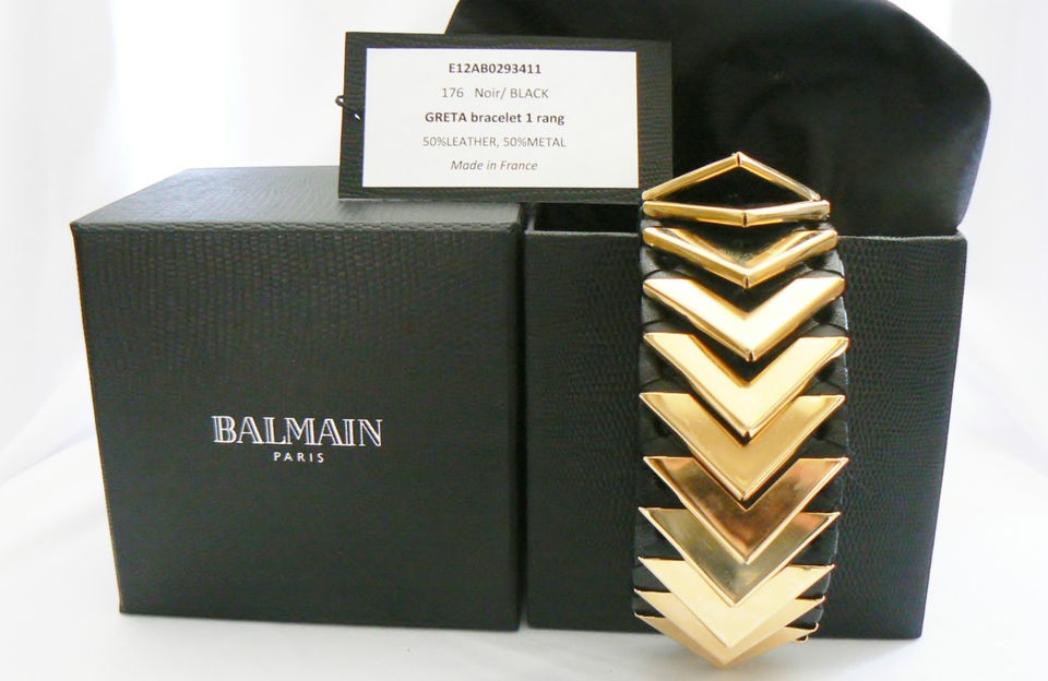 AUTH BALMAIN RUNWAY GRETA SMALL BLACK NAPA LEATHER CUFF BRACELET