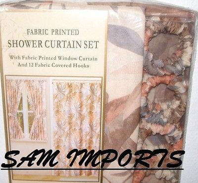   LEAF BROWN DESIGN 20 PC BATHROOM SHOWER WINDOW CURTAIN COMPLETE SET