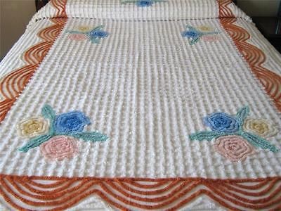 Vintage Floral CHENILLE BEDSPREAD Romantic Cottage