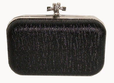 Black Metallic Minaudiere Hard Mini Evening Clutch Purse with Knot 