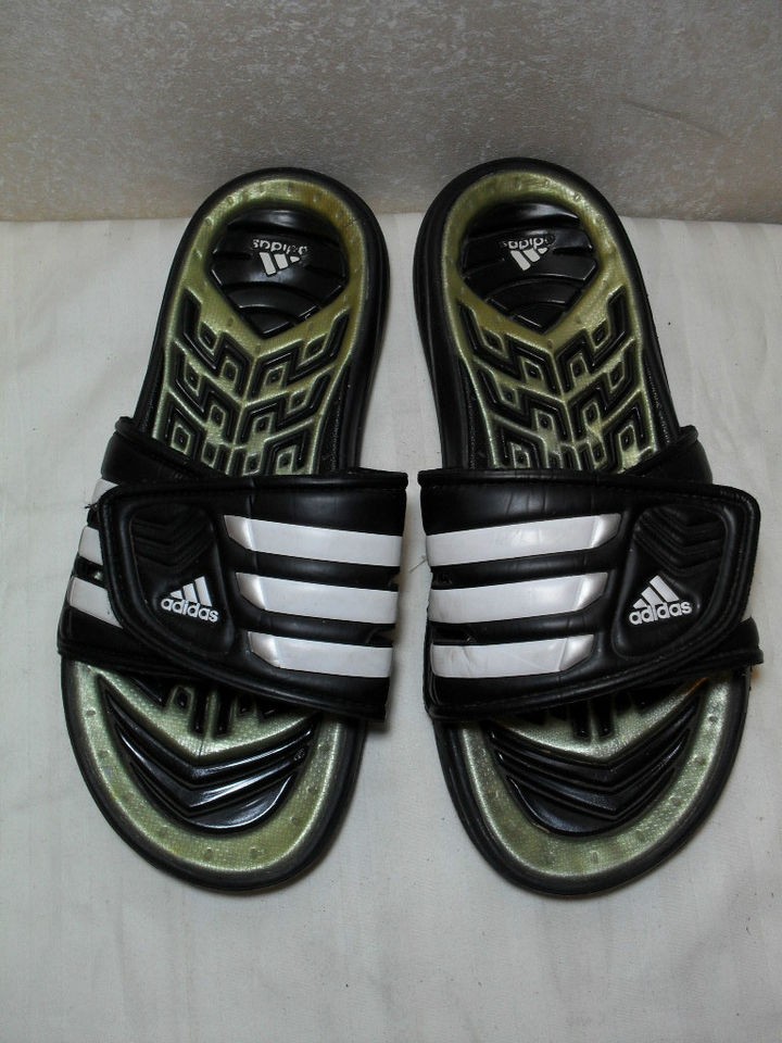 MENS ADIDAS SHOWER POOL OR BEACH SLIDES SANDALS BLACK WHITE GOLD 