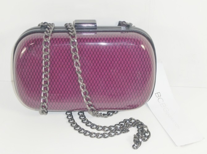 BCBGeneration Purple & Black Hardshell Clutch Evening Handbag Hard 