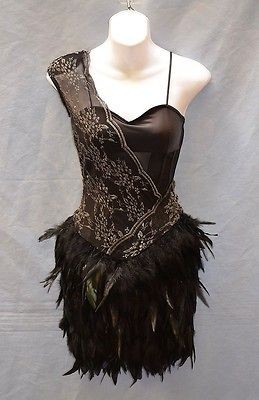 New Authentic BEBE Kardashians One Shoulder Feather Dress Size XXS