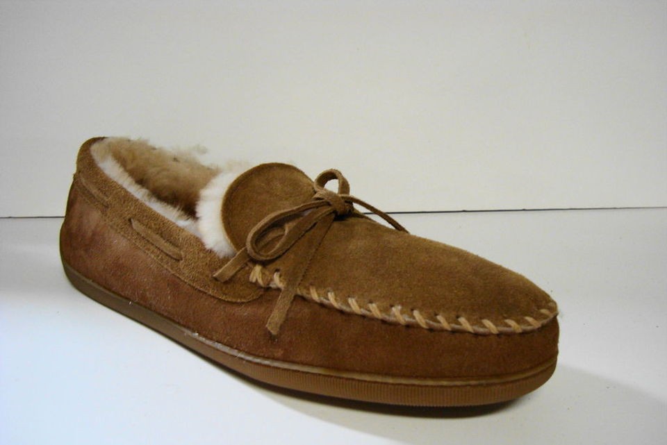 Mens Sheepskin Moccasins Slip Ons Tan w/tie #3841