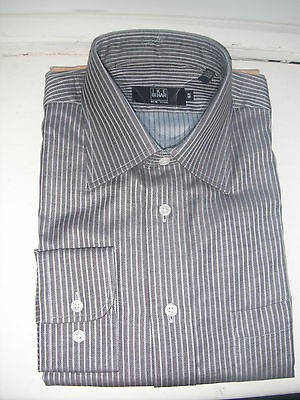 IKE BEHAR MENS DRESS SHIRT NWT 16 X 32 33 BROWN WITH LIGHT BLUE 