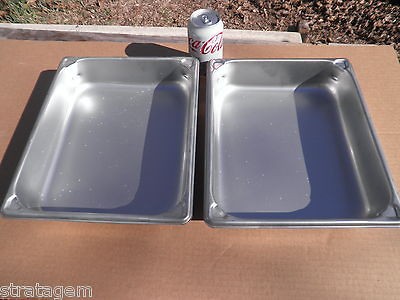 TWO (2) STAINLESS STEAMER PANS 12 X 10 X 2 1/2 DEEP EXCELLENT 