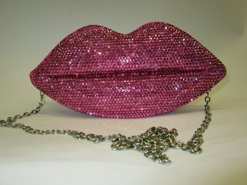 SHOCKING PINK SWAROVSKI CRYSTAL ELEMENTS LIP SHAPED CLUTCH / SHOULDER 