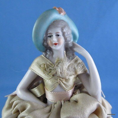 Vintage German HALF DOLL PINCUSION Powder Box Arms Out Elbows Bent