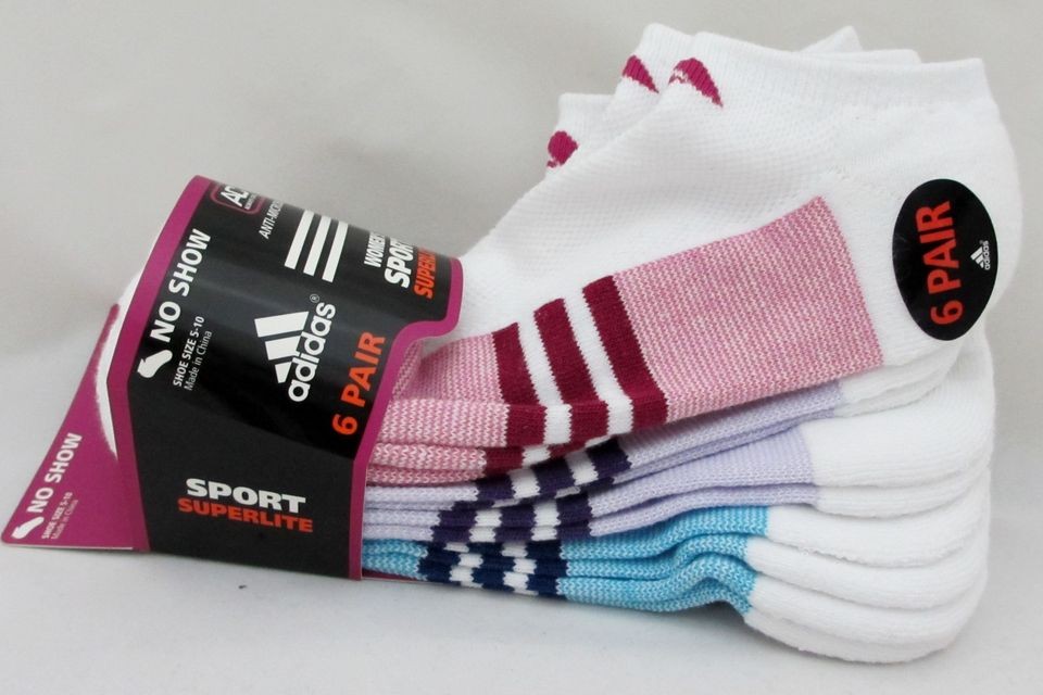 ADIDAS Women 6 Pair No Show Ankle Sport Socks White Girl Athletic Shoe 