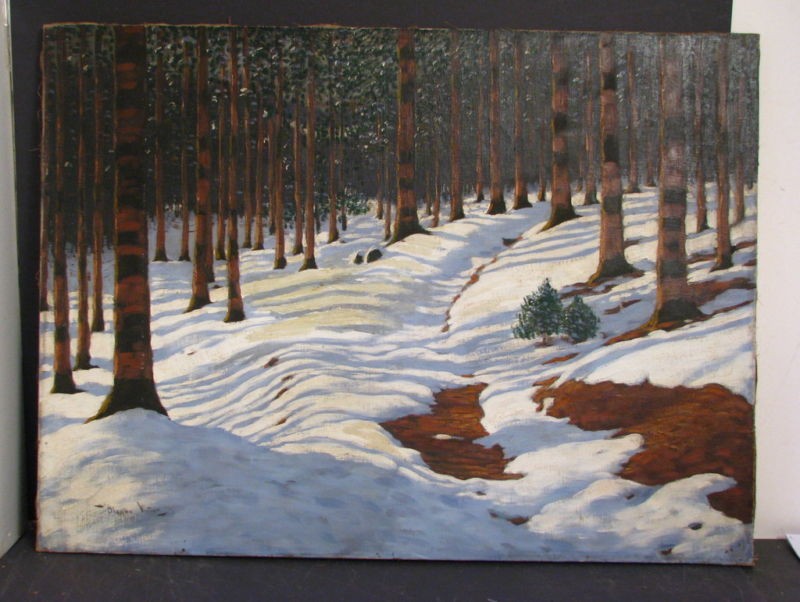 Signed Victor Oil Painting Snow Covered Forest Scene