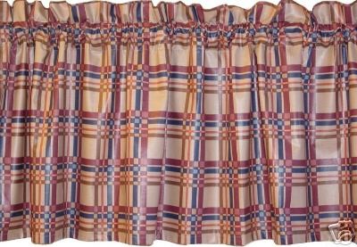 NEW valance BLUE burgundy TAN brown CHECK more avlble