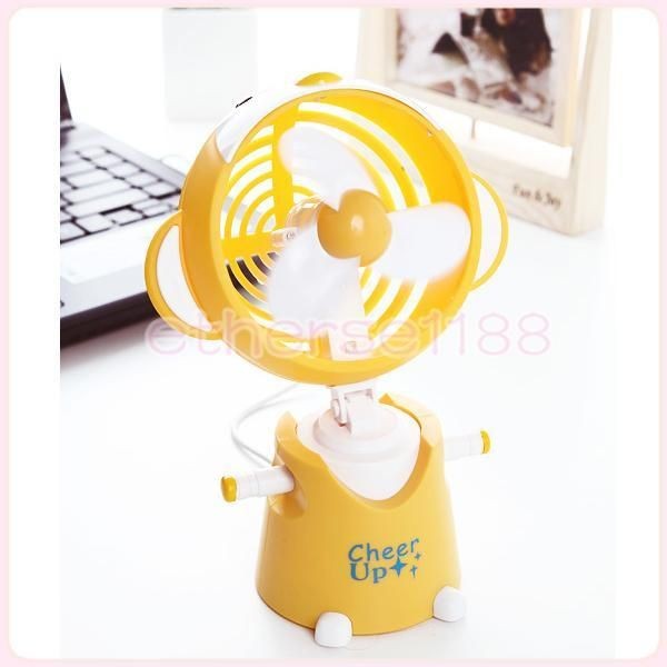 Portable Mini Hand Held Travel Fan USB / Battery Powered Cute Happy 