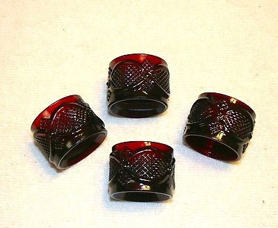   Cod 1876 Pattern Avon Ruby Red Napkin Rings set of 4 + 1 = 5 Beautiful