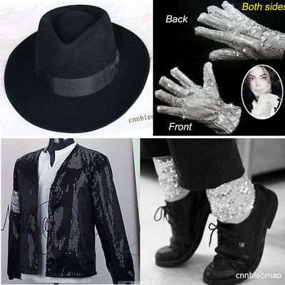 4PCS MICHAEL JACKSON Billie Jean Jacket+Hat+Glo​ve+Socks