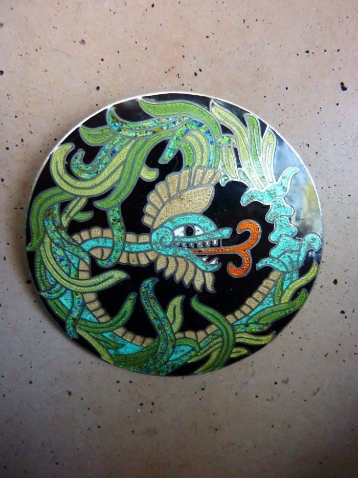   de Taxco Mexico Mexican Sterling Silver Dragon Enamel Brooch Pin