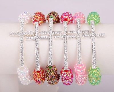   Fashion Elegent Resin Ball Elastic Bracelet Chain With Crystal Cross