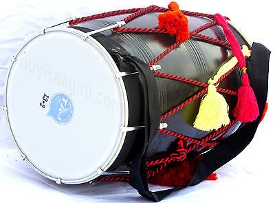   FOR SALE PUNJABI BLACK MANGO WOOD DHOL~INDIAN DRUM~WEDDING DHOL~18~CE