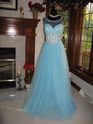 Sherri Hill 5405 Light Blue Beaded Pageant Gown 12
