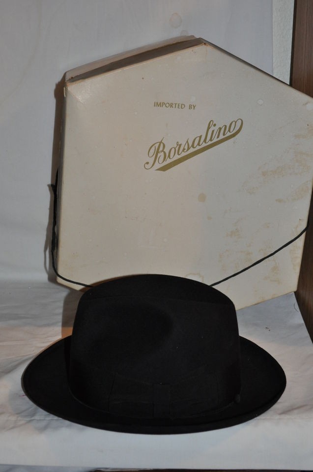 vintage BORSALINO ITALY BLACK MENS 6 7/8 SETTER FEDORA HAT SINATRA 