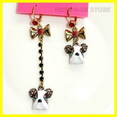   Bow American Bulldog rhinestone mismatch long dangle Earrings E93