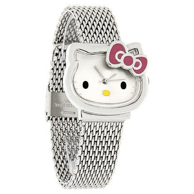   By Sanrio Ladies Pink Bow Silver Mesh Bracelet Dress Watch Hk695d