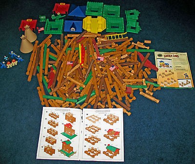 HUGE LOT OF LINCOLN LOGS PIECES FRONTIER JUNCTION FIGURES +