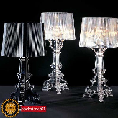 New Modern Contemporary CLEAR Transparent Bourgie Table Desk Lamp 