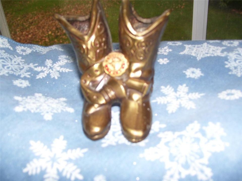 Vintage Brass Cowboy Boots Steer Texas Souvenir