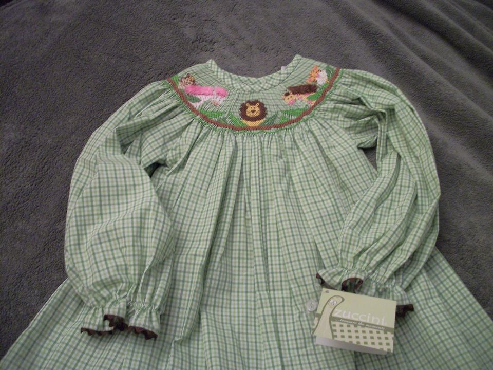   2T ZUCCINI GREEN PLAID SAFARI SMOCKED BISHOP LONG SLEEVES BOUTIQUE