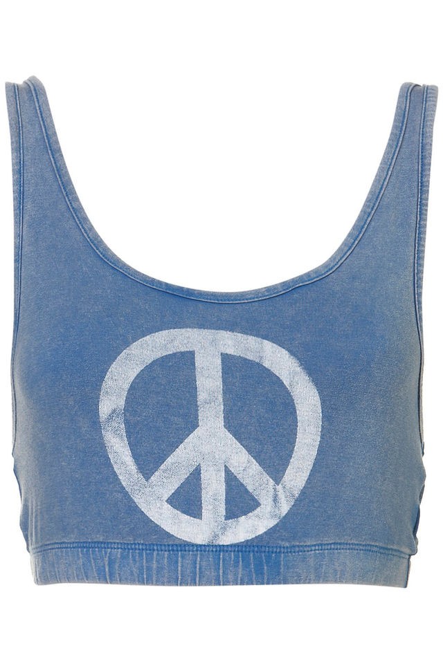   Denim Acid Peace Crop Top Bralet Symbol UK Size 10 12 14 16 Rihanna